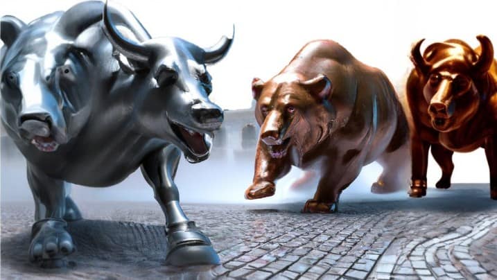 Bull and Bear on Wallstreet - made by KI for TradeOnceAday.com